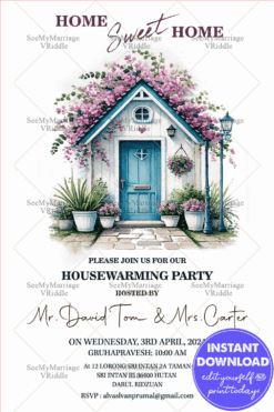 Watercolor Cottage Housewarming Party Invitation Card with Pastel Theme