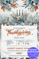 Watercolor Florals Theme Thanksgiving Dinner Party Invitation