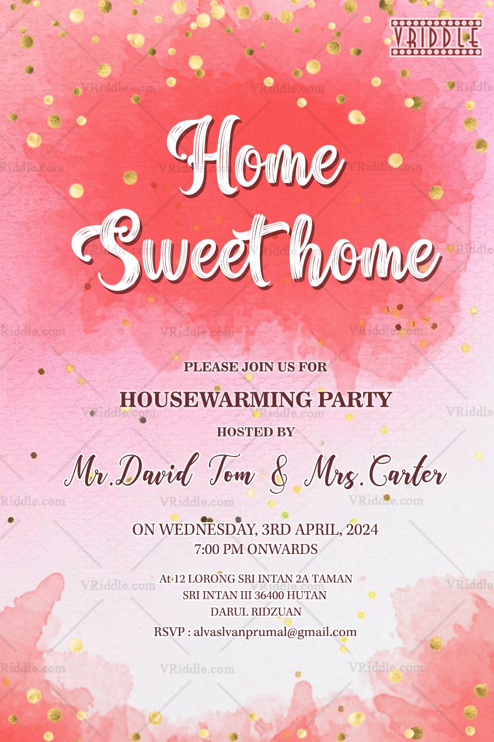 Watercolor Splash Theme Housewarming Party Invitation Card