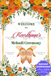 Yellow Flowers Archway Theme Mehndi Ceremony Welcome Poster