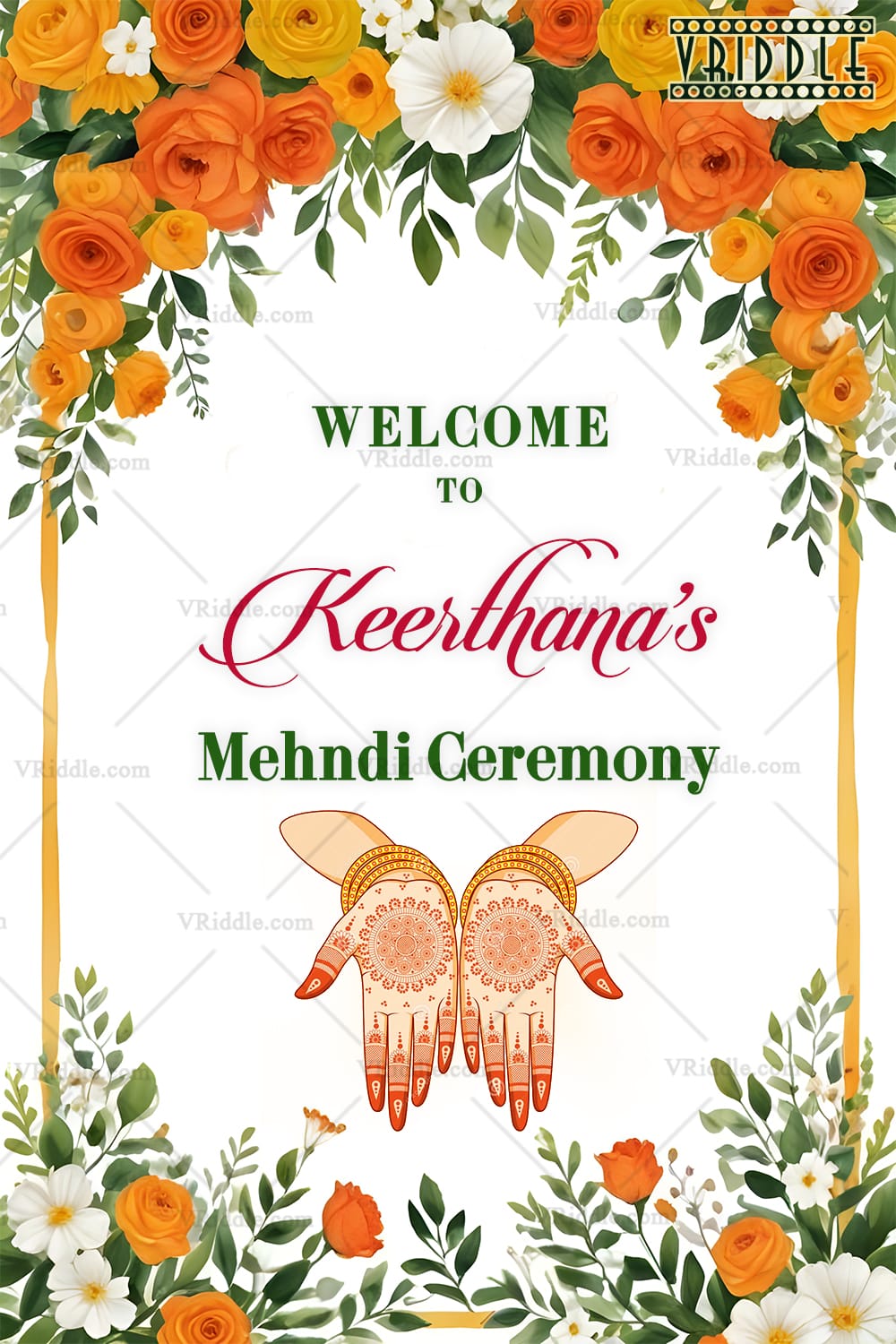 Yellow Flowers Archway Theme Mehndi Ceremony Welcome Poster