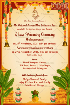 South Indian Theme House Warming Invitation Video With Marigold in English