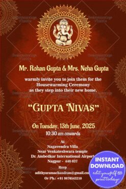 Elegant Ganesha-Themed Housewarming Invitation with Mandala Design