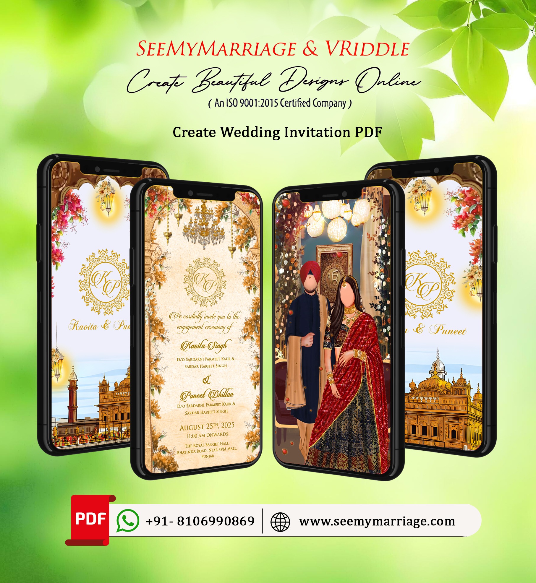 Punjabi-Anand-Karaj-Wedding-Ceremony-Card-with-Golden-Architecture-Illustration.jpg Design- Punjabi Sikh Anand Karaj Invitation Video Grand Wedding celebration
