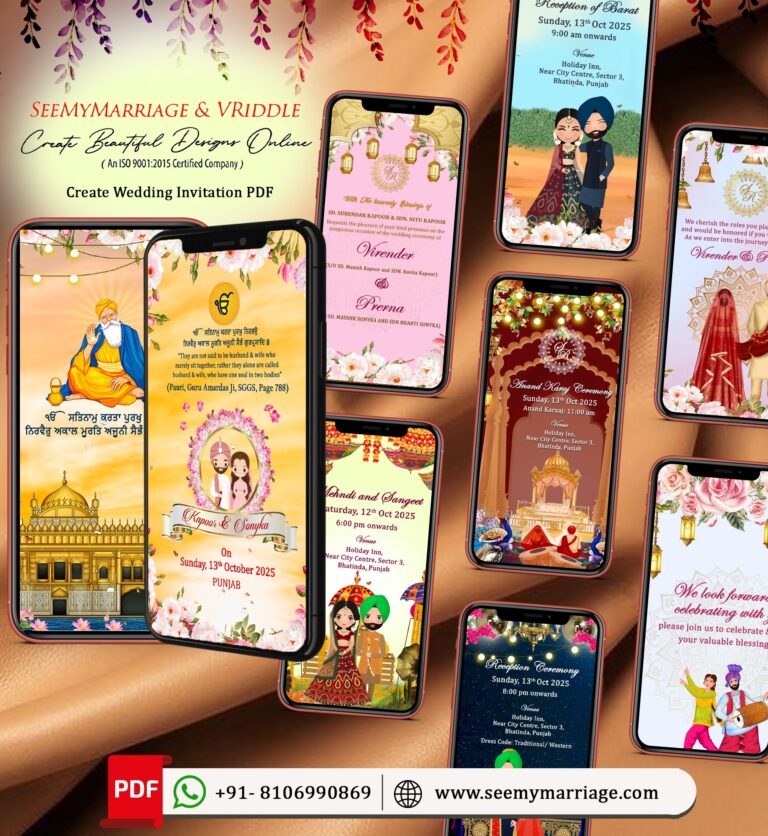 Sikh Wedding Splendor College Card with Traditional Motifs Background