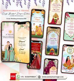 Traditional Punjabi Bliss Wedding Ceremony College Card with Romantic Couple Caricature Theme
