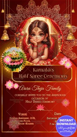 Adorable Girl Half Saree Ceremony Invitation