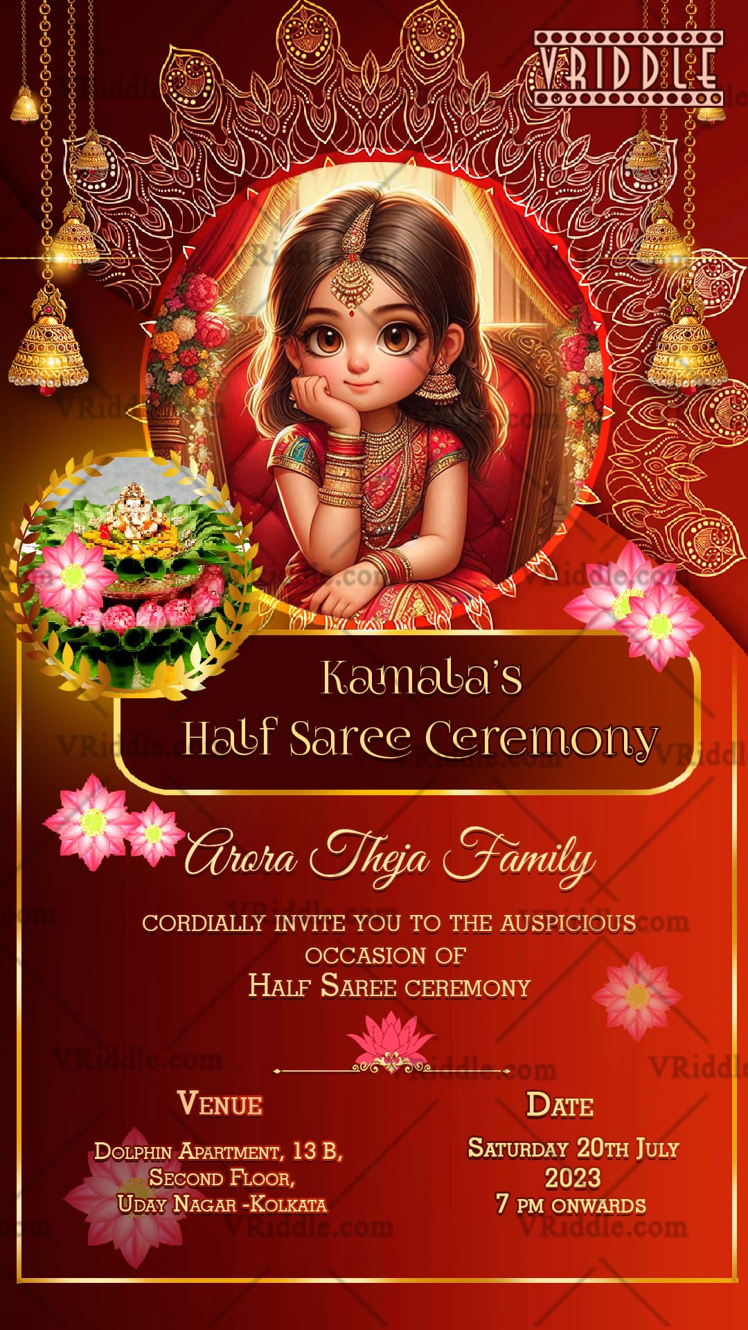 Adorable Girl Half Saree Ceremony Invitation