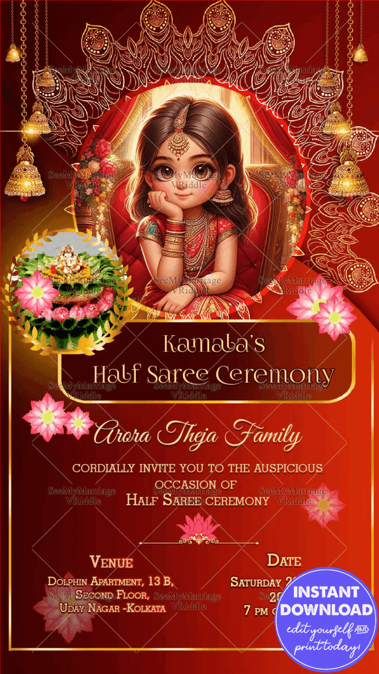 Adorable Girl Half Saree Ceremony Invitation