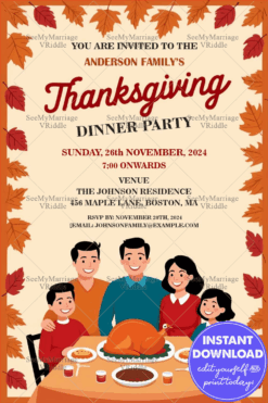Brown Leaves Theme Thanksgiving Dinner Party Invitation Card