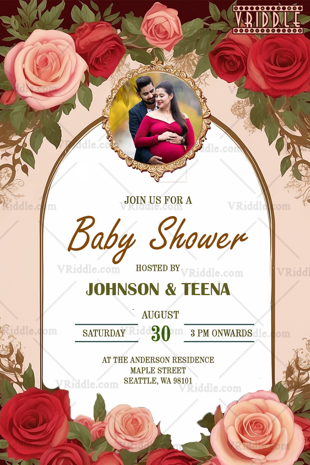 Floral Elegance Baby Shower Invitation with Couple Photo