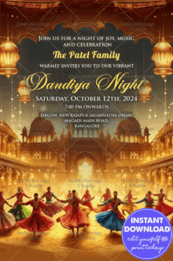 Colorful Dandiya Night Navratri Festive Celebration Invitation Card with String Lights Decor