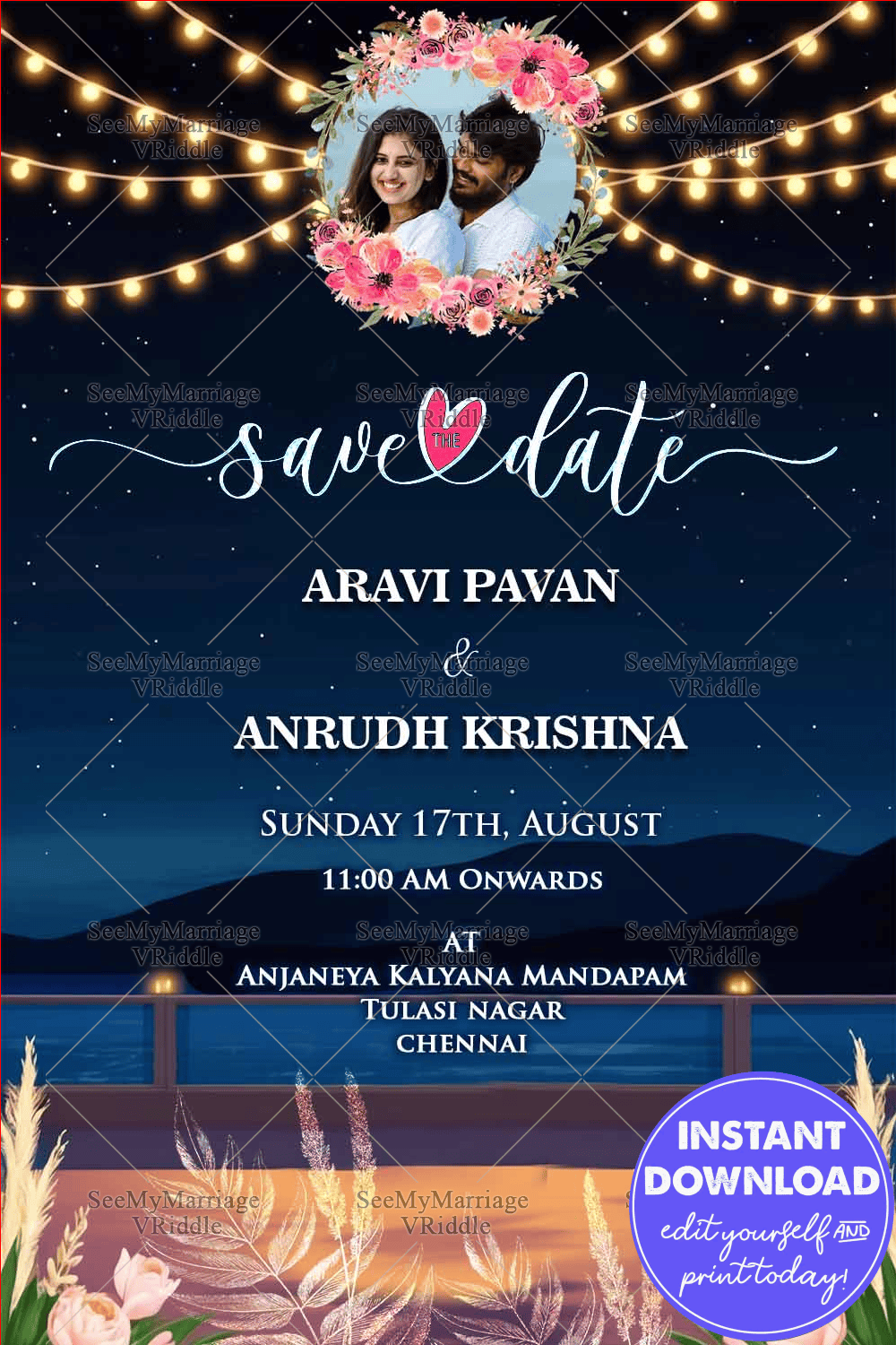 Dreamy Night Stylish Couple Save the Date Invitation Card with Add Photo Background