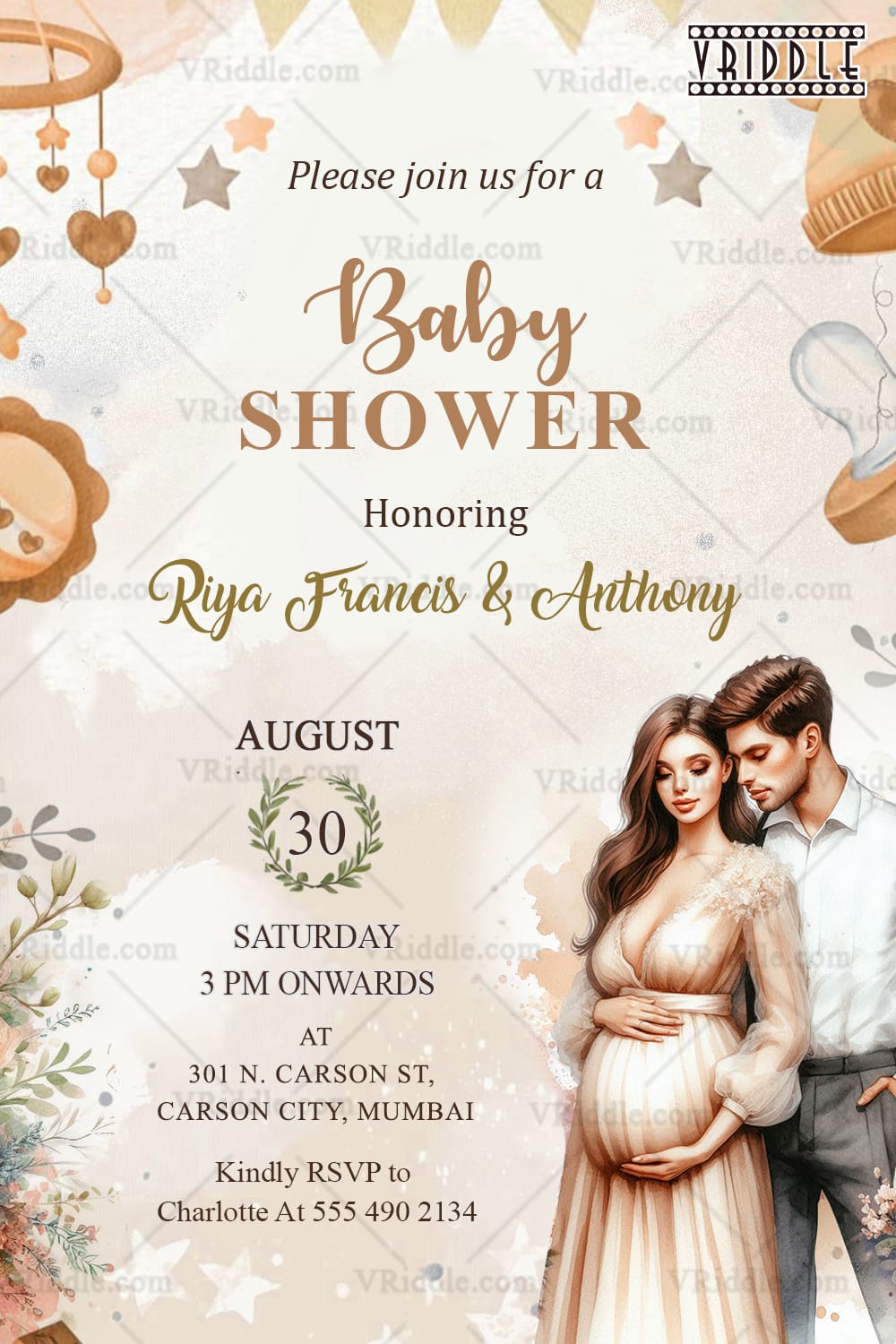 Elegant Couple Baby Shower Invitation with Floral Accents