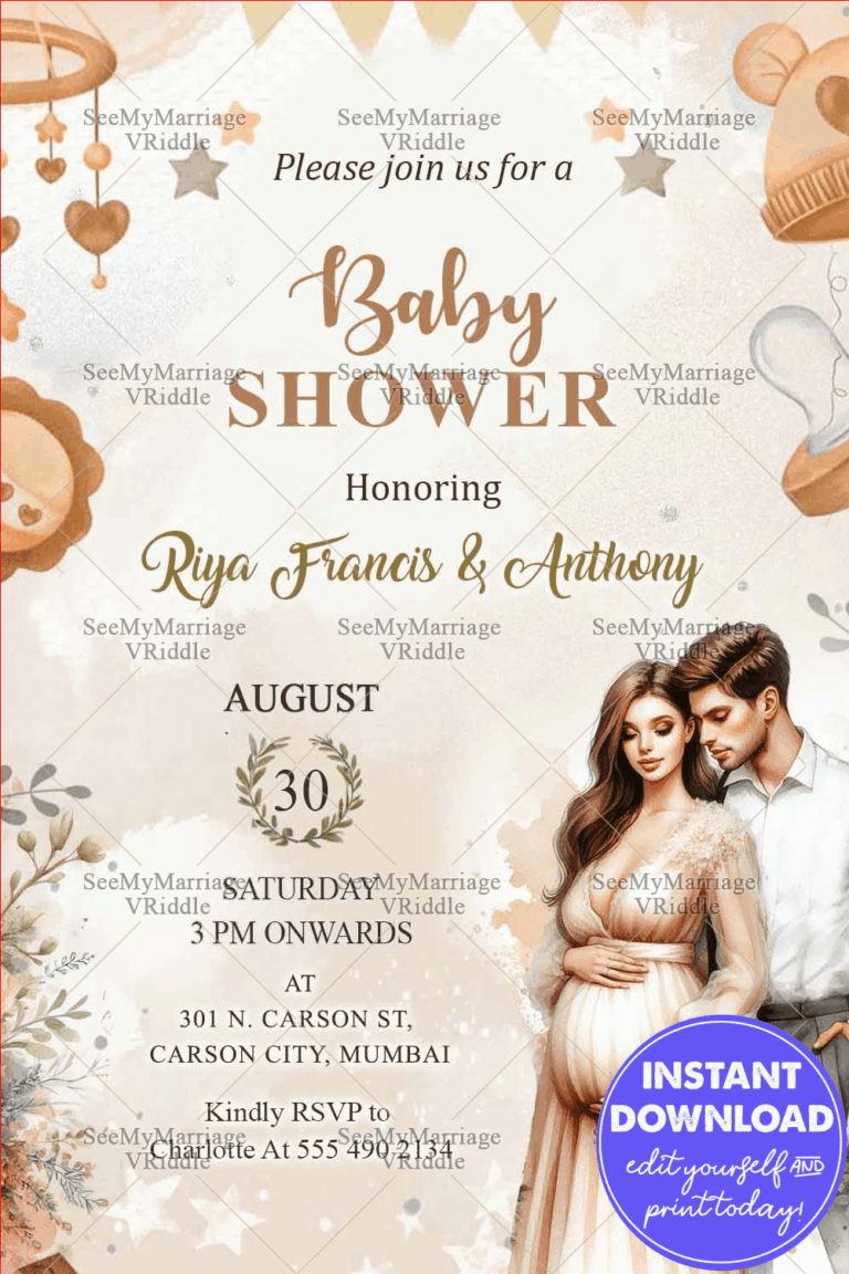 Elegant Couple Baby Shower Invitation with Floral Accents