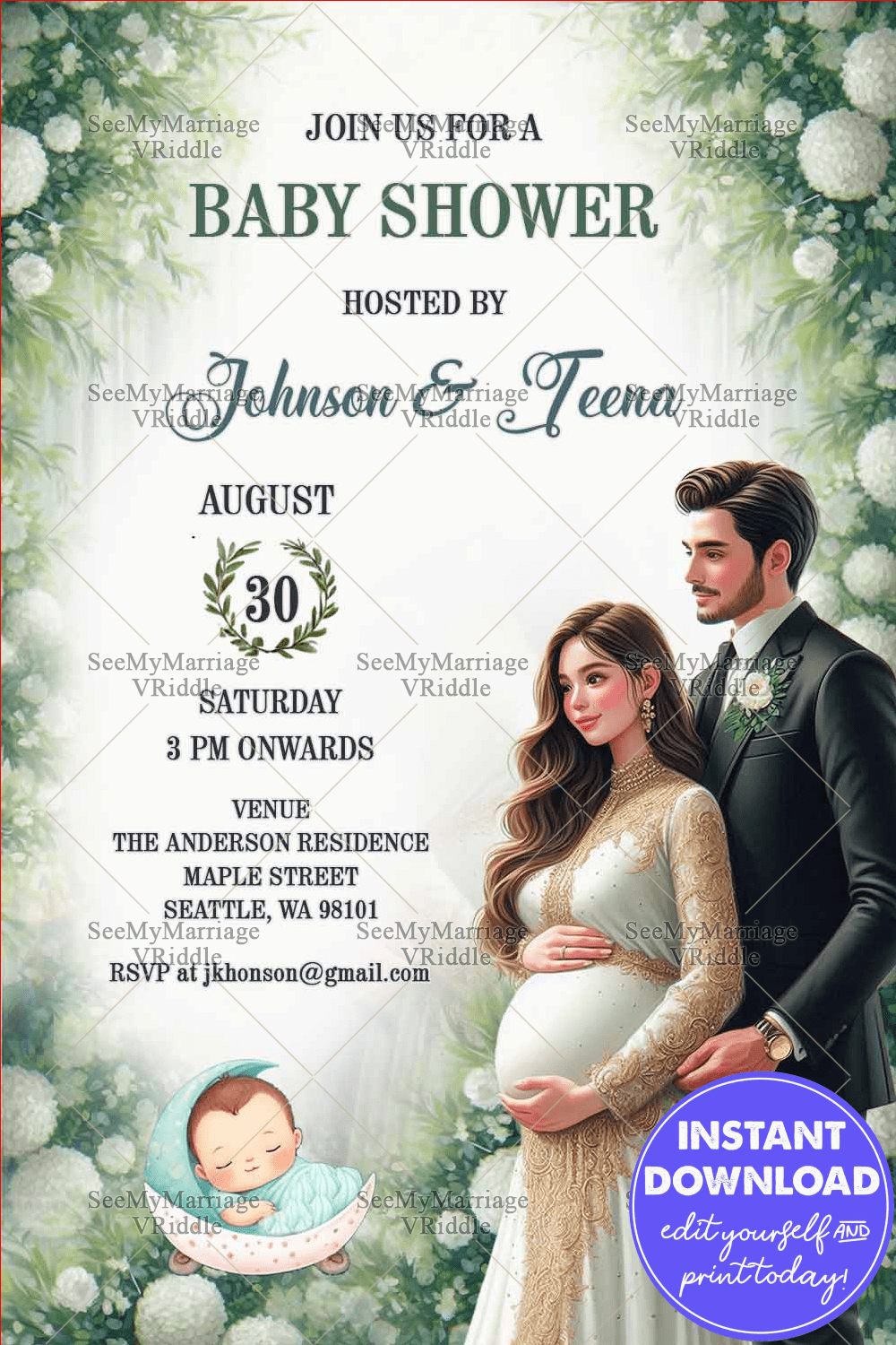 Elegant Couple Baby Shower Invitation with Floral Design