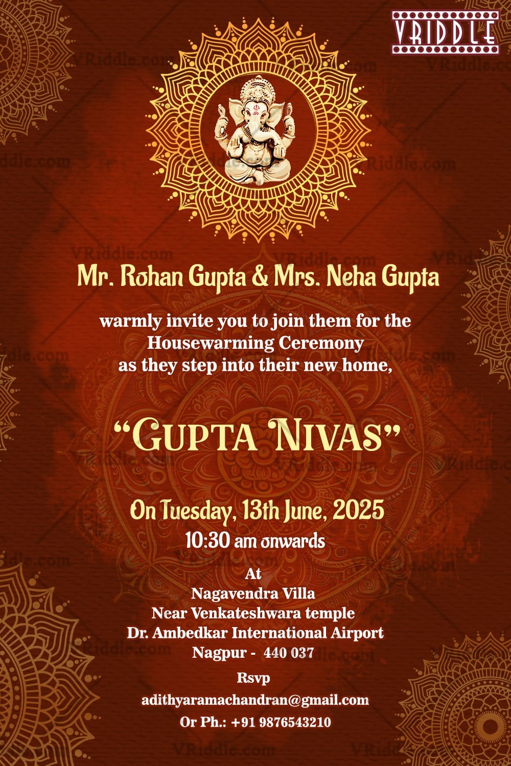 Elegant Ganesha-Themed Housewarming Invitation with Mandala Design