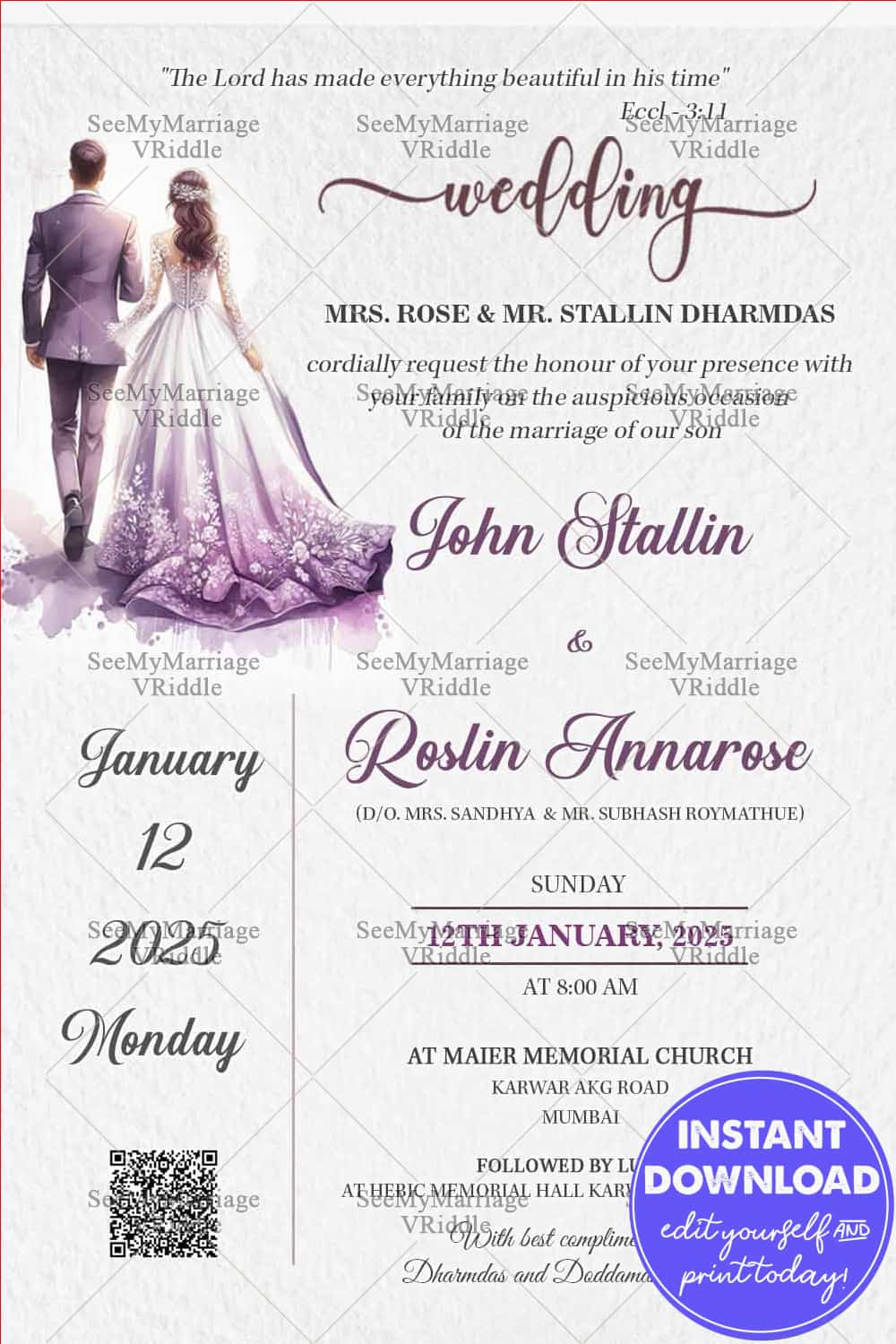 Elegant Wedding Invitation Christian Ceremony