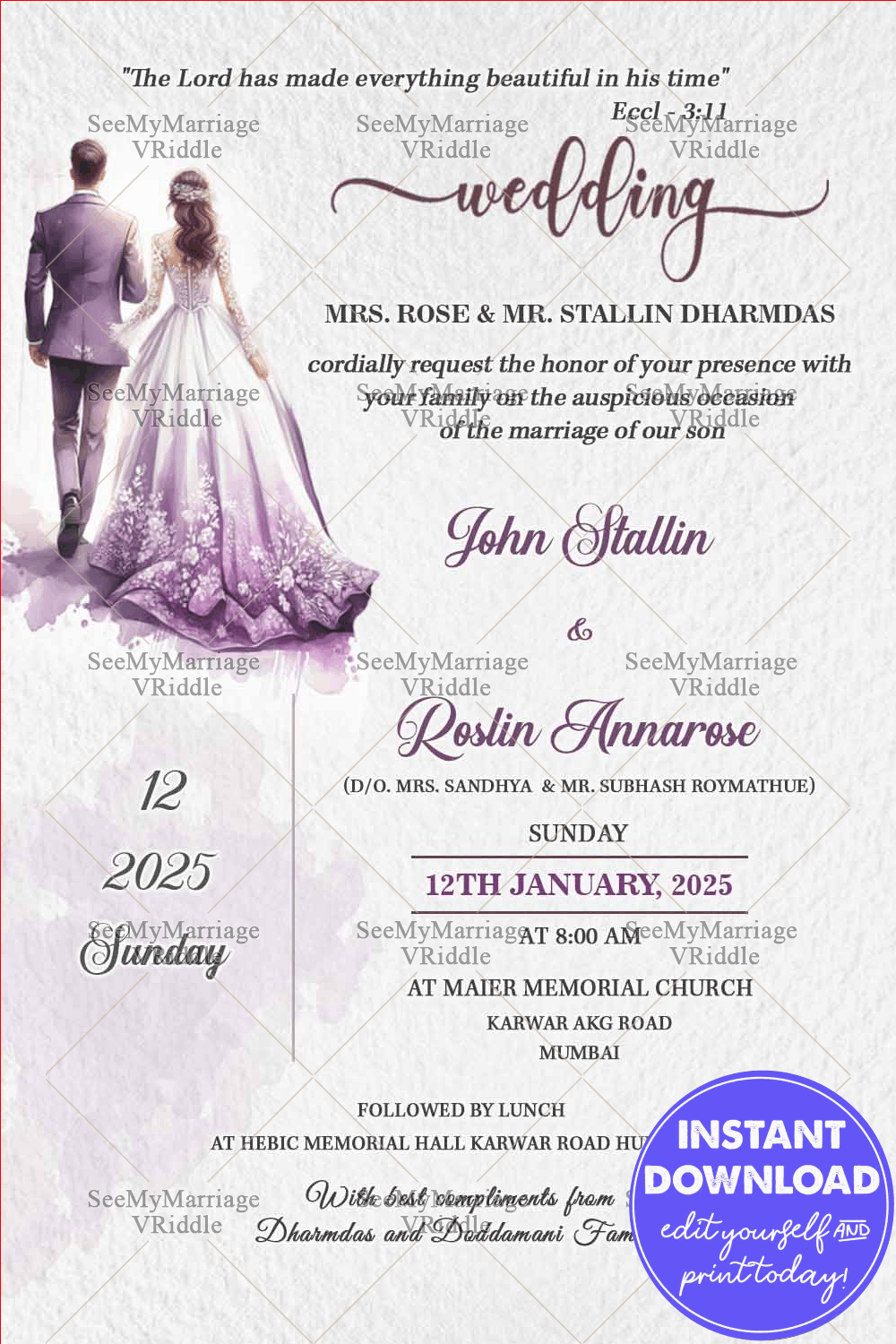Elegant Wedding Invitation Christian Ceremony