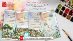 Watercolor Theme Digital Engagement PDF Invitation Card with Greenery Leaves Background