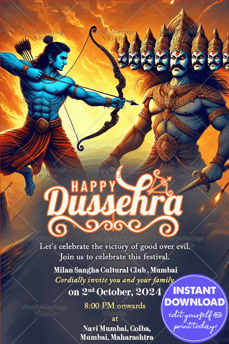 Epic Ramayana Battle Theme Dussehra Celebration Invitation Card
