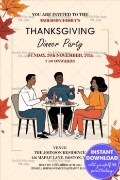 Family Dinner Elegance Thanksgiving Party Invitation Card