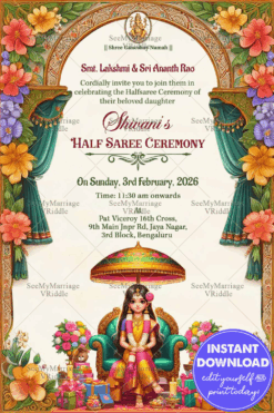 Floral Arch Half Saree Ceremony Invitation