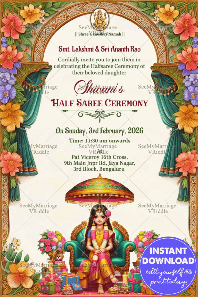 Floral Arch Half Saree Ceremony Invitation