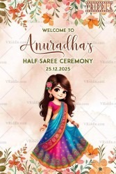 Floral Cartoon Half Saree Ceremony Invitation