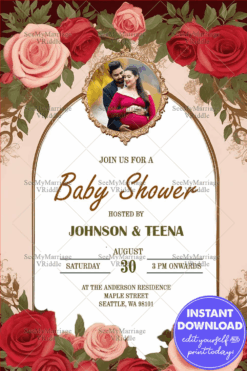 Floral Elegance Baby Shower Invitation with Couple Photo