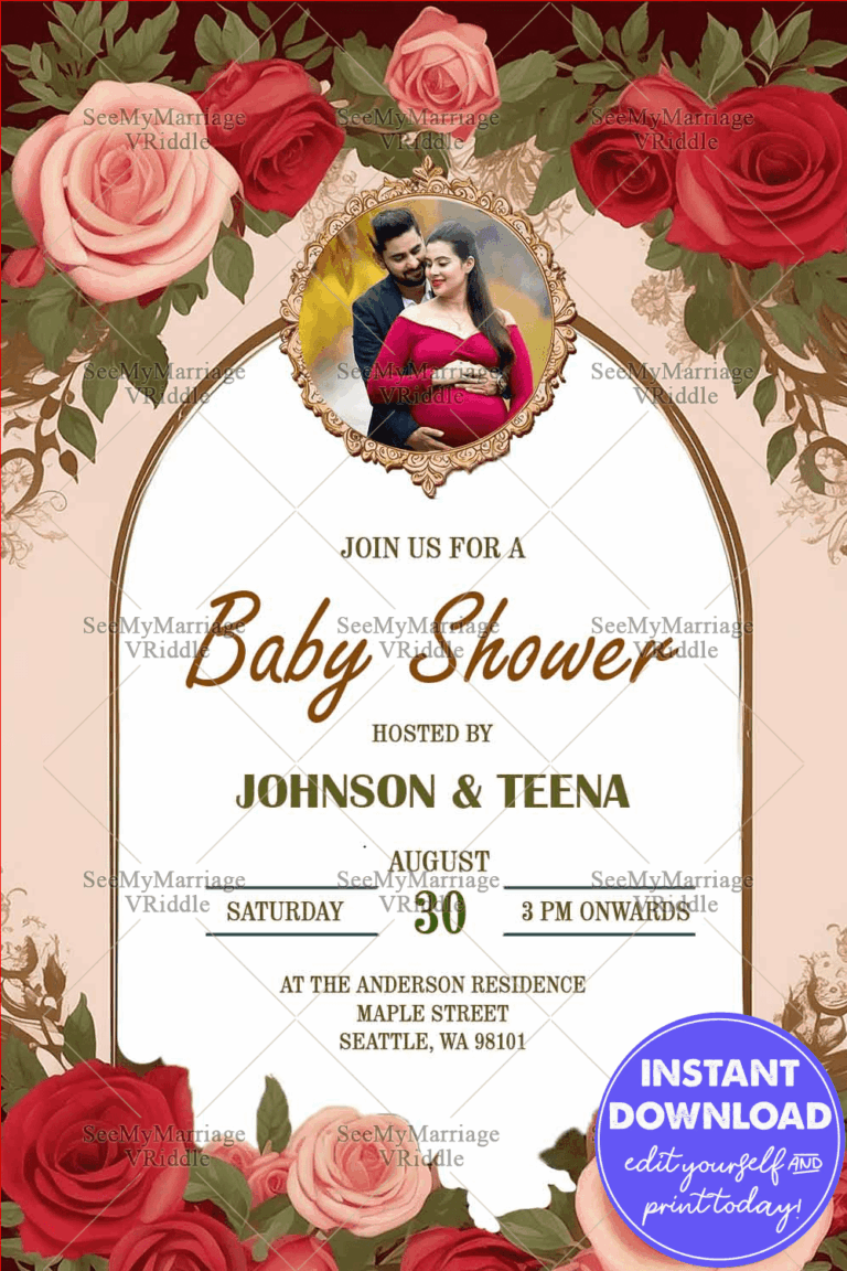 Floral Elegance Baby Shower Invitation with Couple Photo