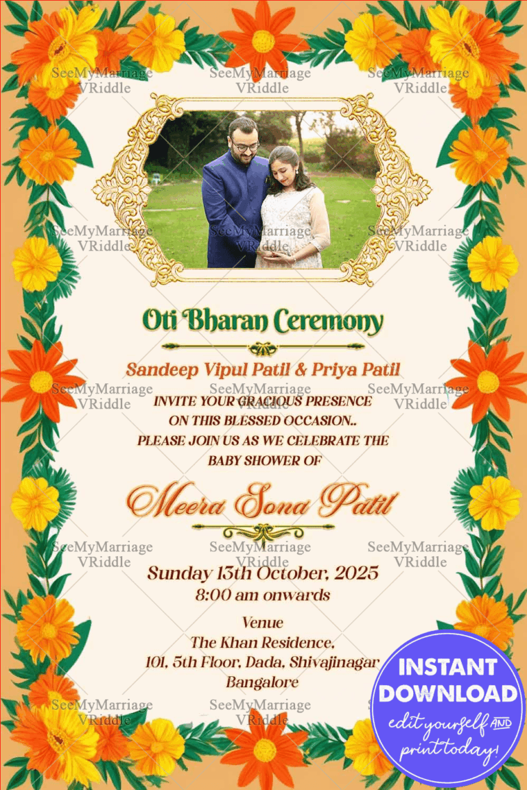 Floral Frame Oti Bharan Invitation Traditional Baby Shower Card