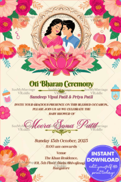 Floral Lotus Oti Bharan Invitation Traditional Baby Shower Card