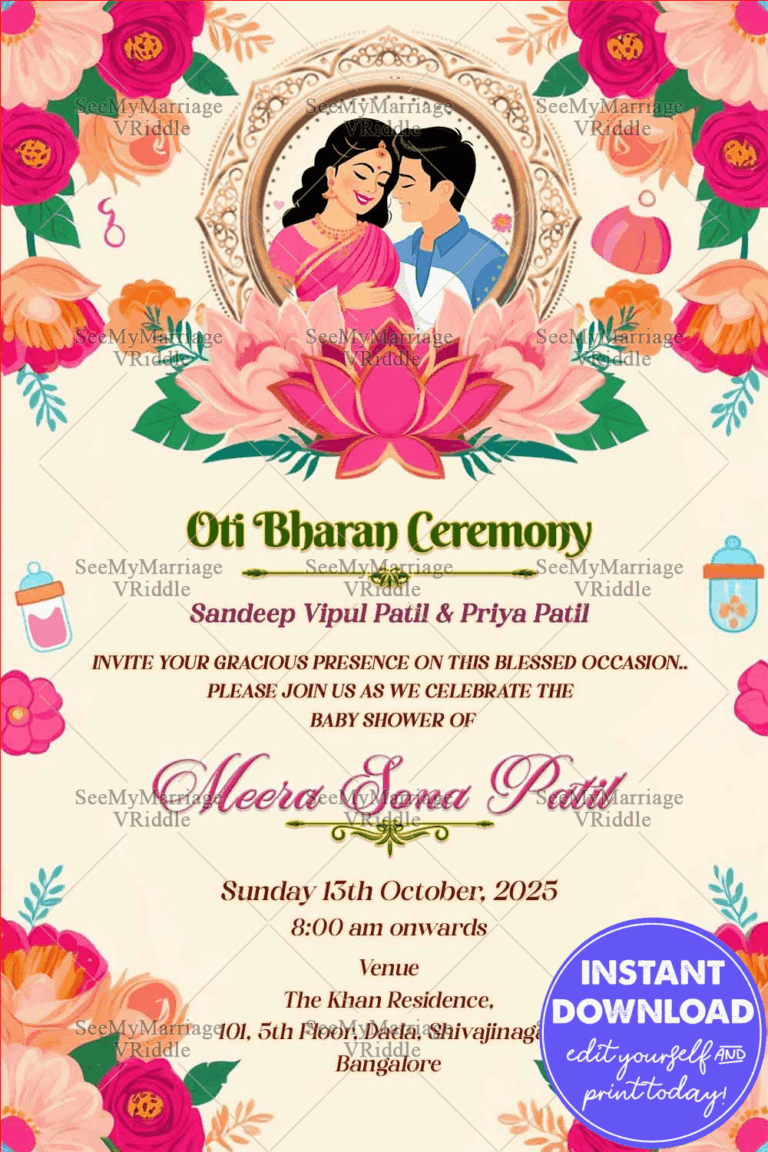 Floral Lotus Oti Bharan Invitation Traditional Baby Shower Card