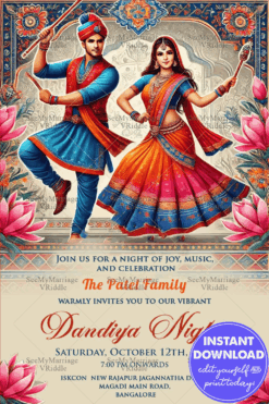 Floral Pattern Theme Navratri Celebration Dandiya Night Invitation Card