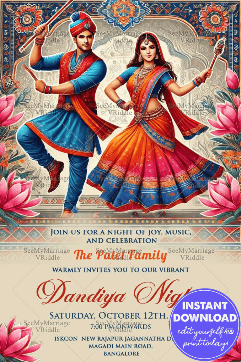 Floral Pattern Theme Navratri Celebration Dandiya Night Invitation Card