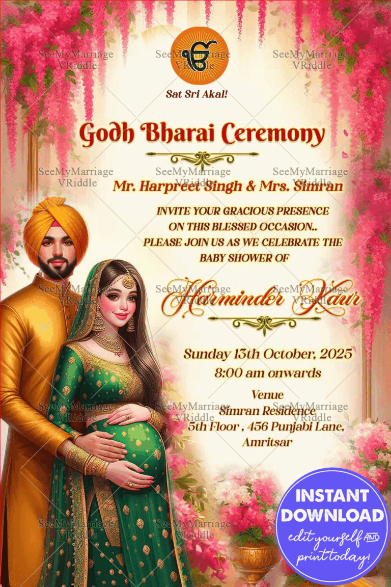 Floral Punjabi Godh Bharai Invitation Traditional Baby Shower Card