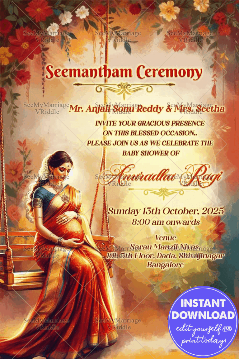 Floral Seemantham Invitation Traditional Baby Shower Design