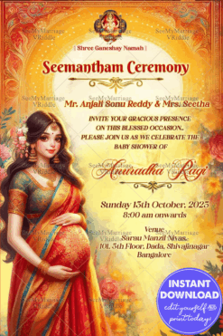 Ganesh Blessings Seemantham Invitation Traditional Baby Shower Card