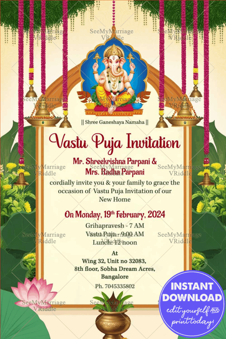 Ganesha Blessings Vastu Puja Invitation Card