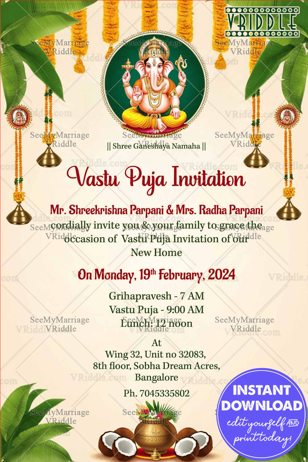 Ganesha Vastu Invitation Card Design