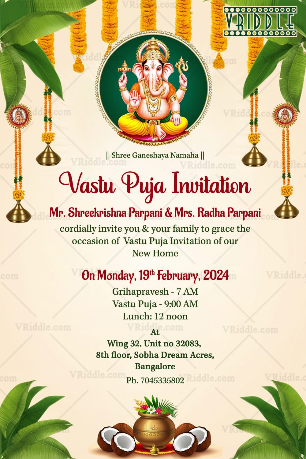 Ganesha Vastu Invitation Card Design
