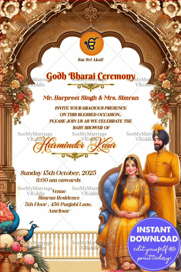 Golden Arch Godh Bharai Invitation Punjabi Baby Shower Card
