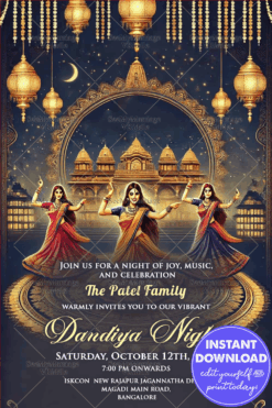 Golden Lanterns Theme Navratri Celebration Traditional Dandiya Night Invitation Card