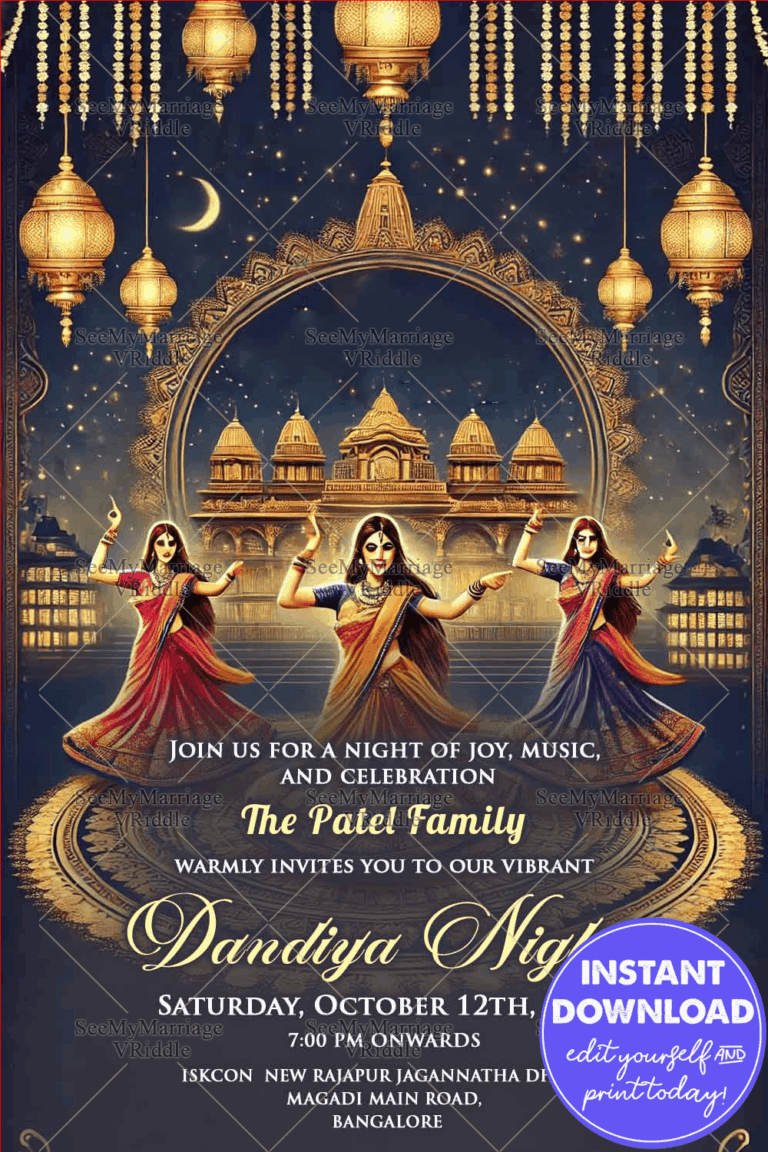 Golden Lanterns Theme Navratri Celebration Traditional Dandiya Night Invitation Card
