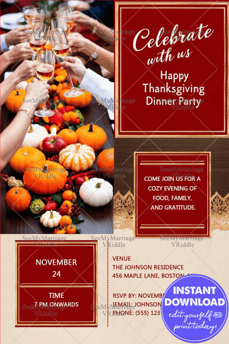 Harvest Toast Thanksgiving Dinner Party Invitation Card