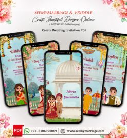 Vibrant North Indian Wedding Ceremony College Card with Lush Garden Theme Backdrop