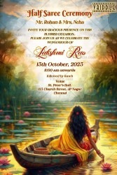 Lake Boat Half Saree Ceremony Invitation with Lotus Theme