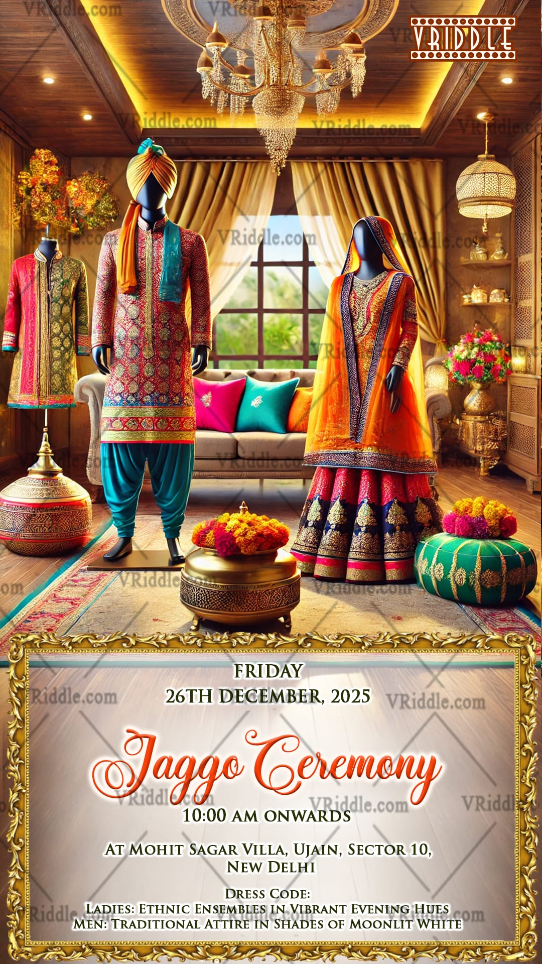 Luxury Jaggo Ceremony Invitation with Ethnic Wardrobe Theme
