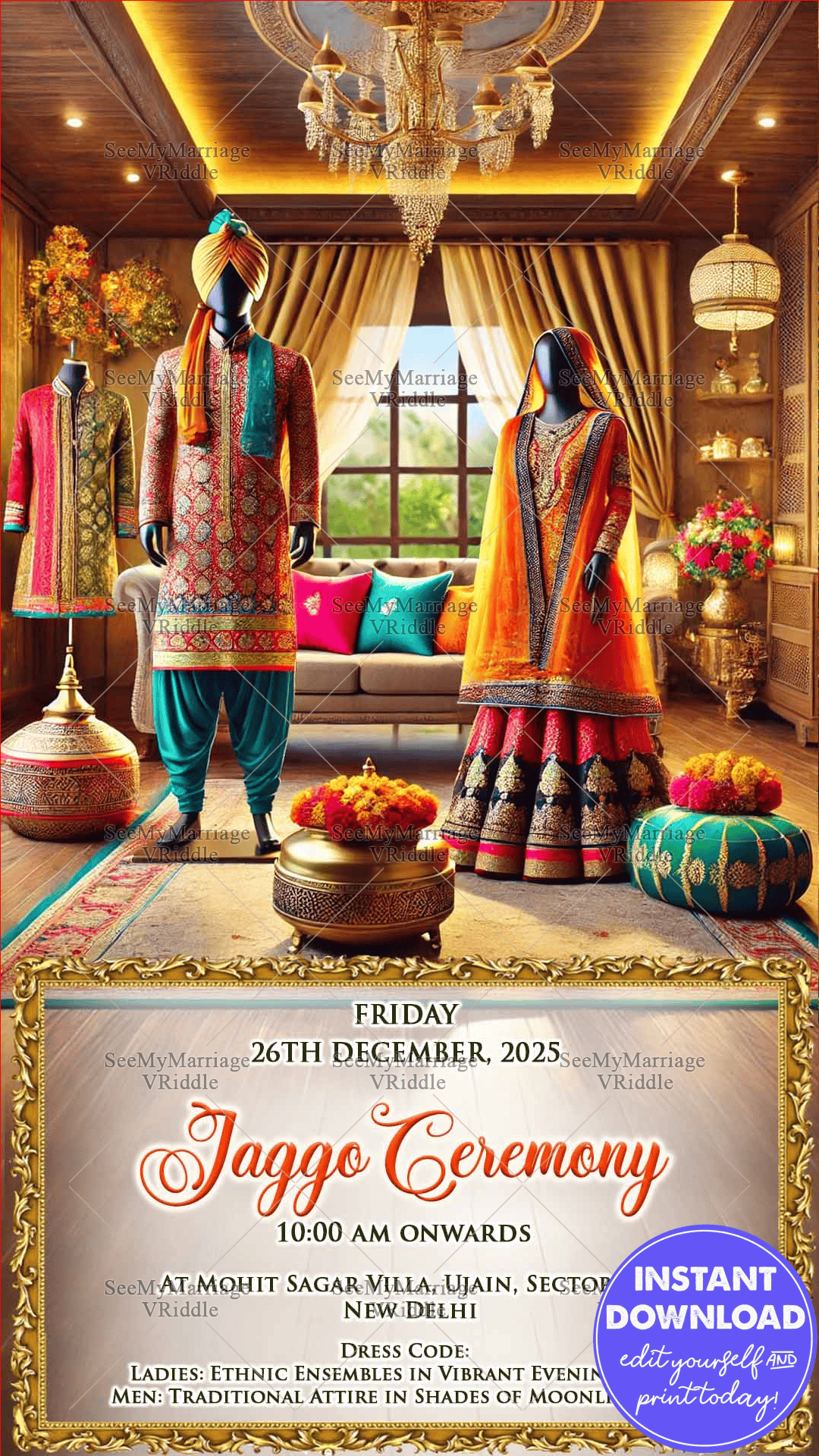 Luxury Jaggo Ceremony Invitation with Ethnic Wardrobe Theme